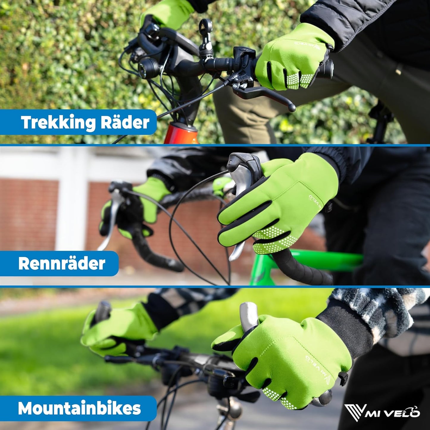 MIVELO Radhandschuhe VELORIDER - Wind- und wasserdicht - Fester Griff - Gelb - Größe S