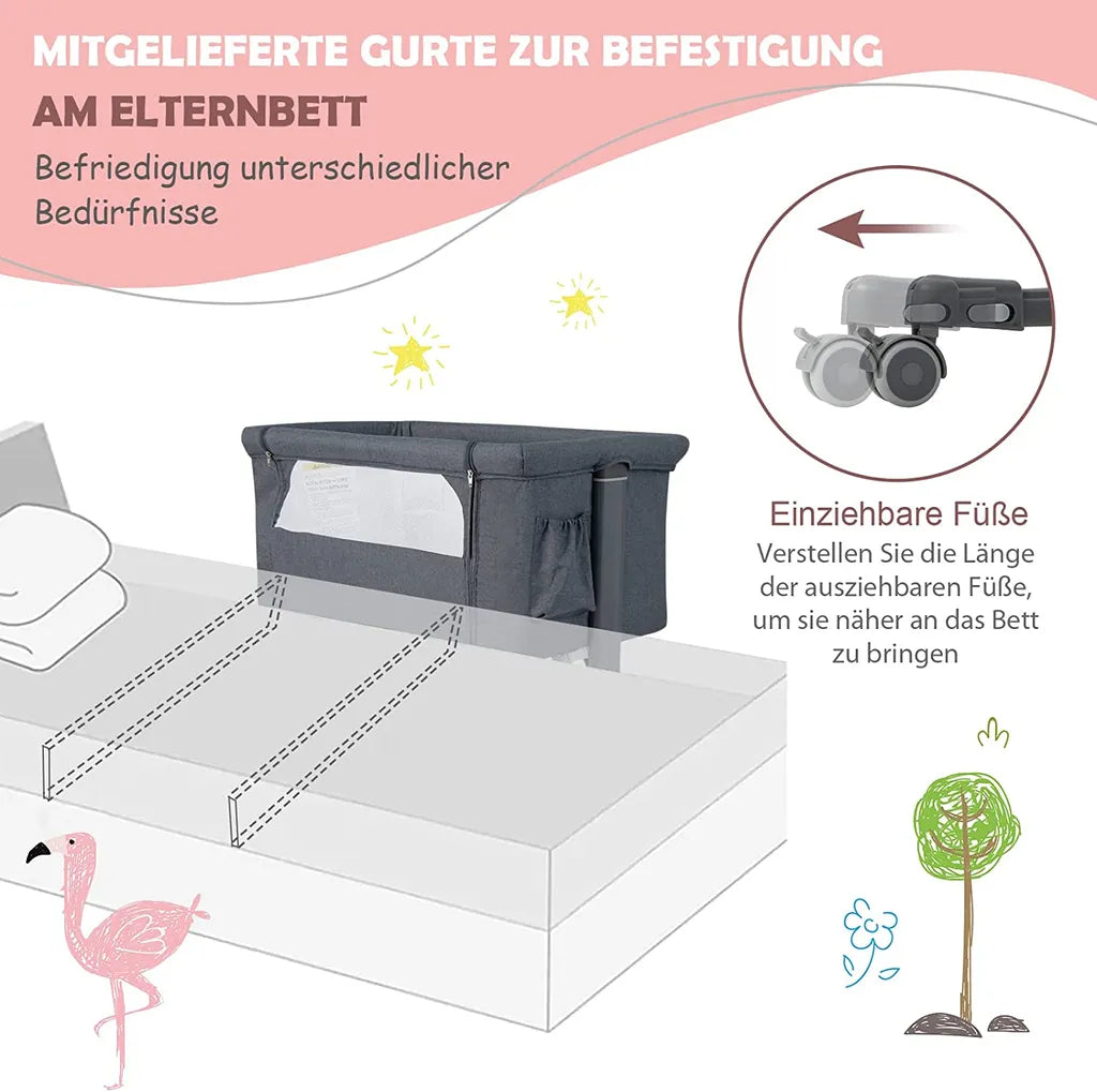 3-in-1 Babywiege mit 5 Ständern Höhenverstellbar 10° Neigung Tragbare Wiege für Baby & Kind Beige/Grau/Hellgrau
