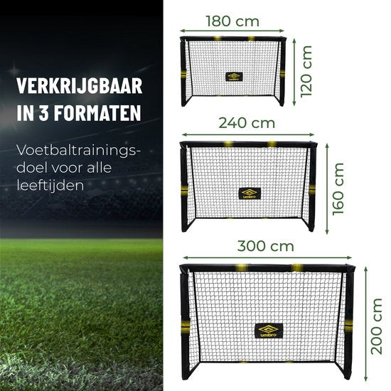 Umbro - Fußballtor für Kinder und Erwachsene - 300 x 200 x 120 cm - schneller Aufbau - Metall - Schwarz/Gelb