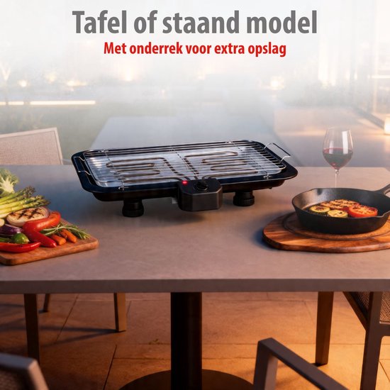 alpina Elektrischer 2-in-1-Grill 2200 W – Elektrischer Tischgrill mit Thermostat – Elektrischer Grill mit Warmhaltefunktion – Elektrischer Tischgrill mit verstellbarem Rost – 51 x 30 cm – Schwarz