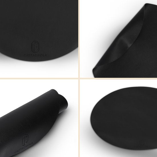 Castagnola Platzsets in Lederoptik - Runde Platzsets - Rutschfeste Kunstleder-Platzsets - Wasserabweisende Untersetzer - Untersetzer - 6 Stück - Durchmesser 38 cm - Schwarz