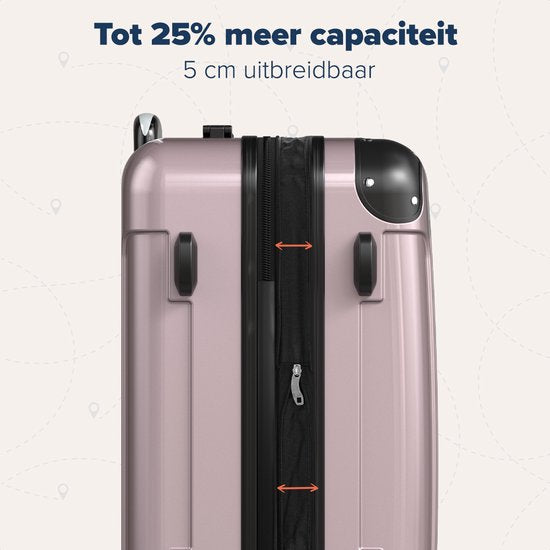 TRVLMORE - Kofferset - 3 Stück - Komplettes Reisekofferset - 45L Handgepäck + 75L und 115L geräumiges Gepäck - Rose Gold