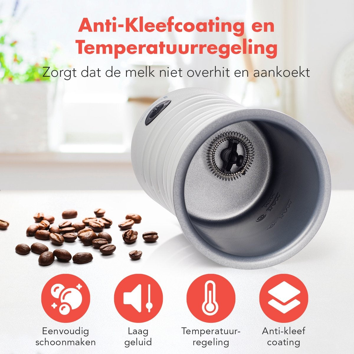 KitchenBrothers Elektrischer Milchaufschäumer - 4-in-1 - 240 ML - Weiß