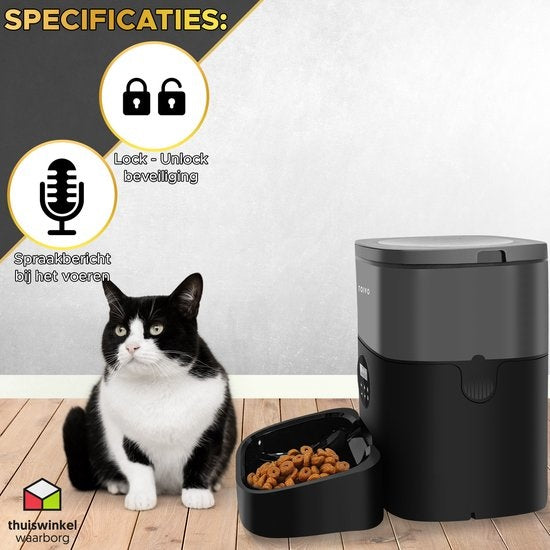 Toivo - Automatischer Futterspender - 4L Pro - für Katzen und Hunde - mit Batterie - Schwarz