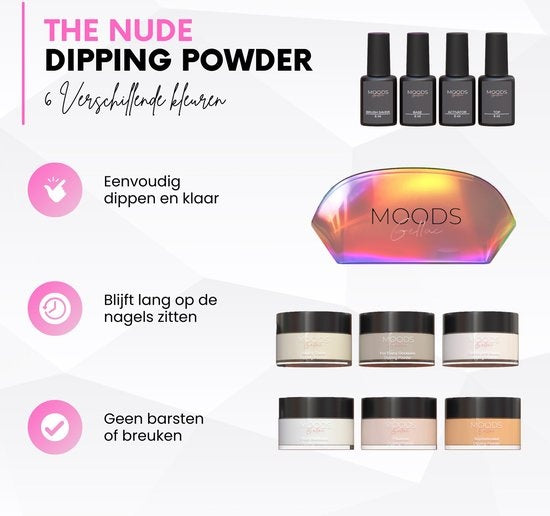 Moods Gellac Dipping Powder Starters Kit - The Nude - 6 Kleuren - Für Acryl Nagels - Dip Nagels