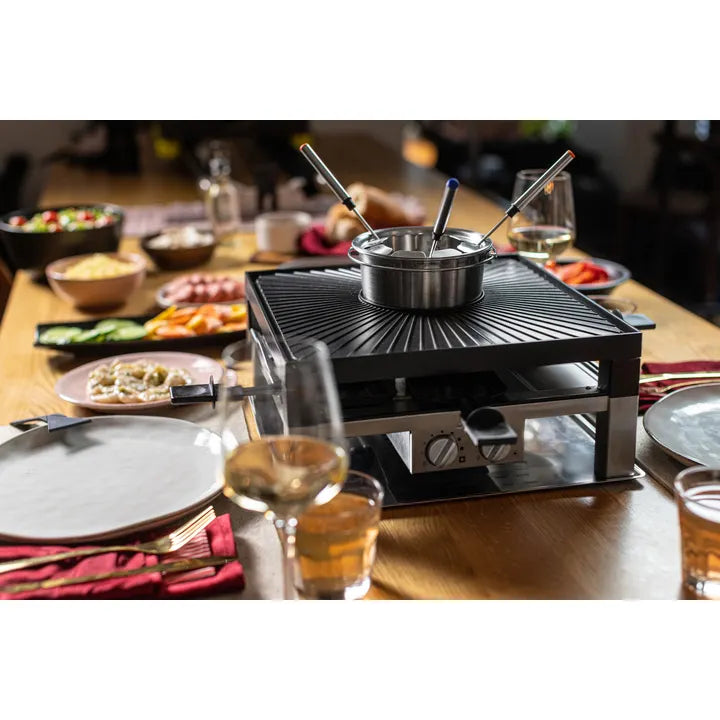 Solis - Combi Grill 3 in Set - 8 Personen - Raclette und Fondue Set - Silber/Schwarz