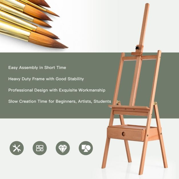Coast Art-Ezel Floor Painter's Easel mit Schublade aus Buchenholz Painter's Easel mit verstellbarem Regal Natur