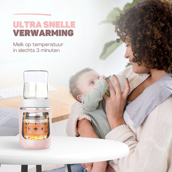 Vulpes Goods® BabyCare - Flaschenwärmer On the Go Pro - Tragbarer Babyflaschenwärmer - Intelligenter Flaschenwärmer - 4 Temperaturstufen - Kabellos - Rosa