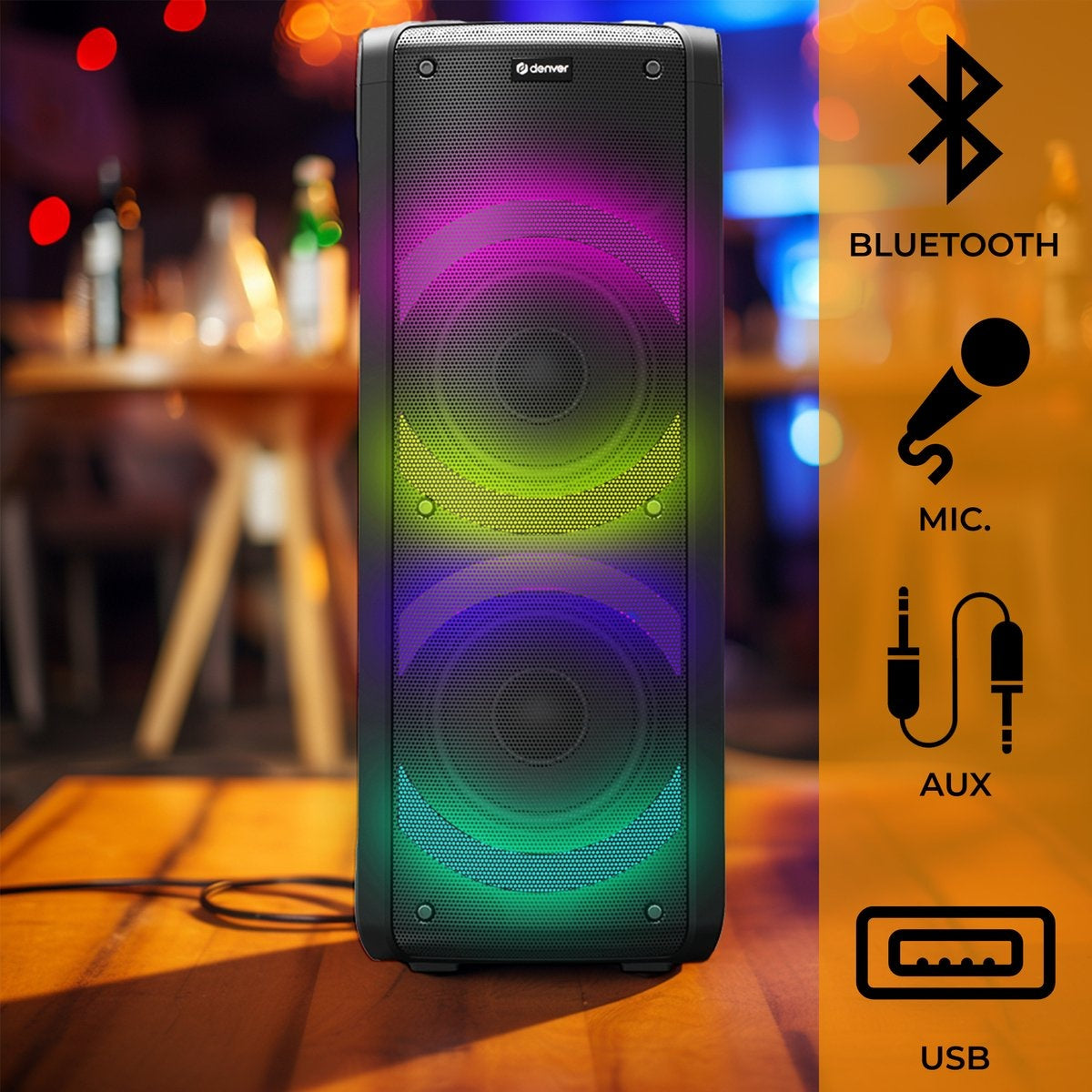 Denver - BPS352 - Lautsprecher Party - Disco Lights - Bluetooth - Schwarz