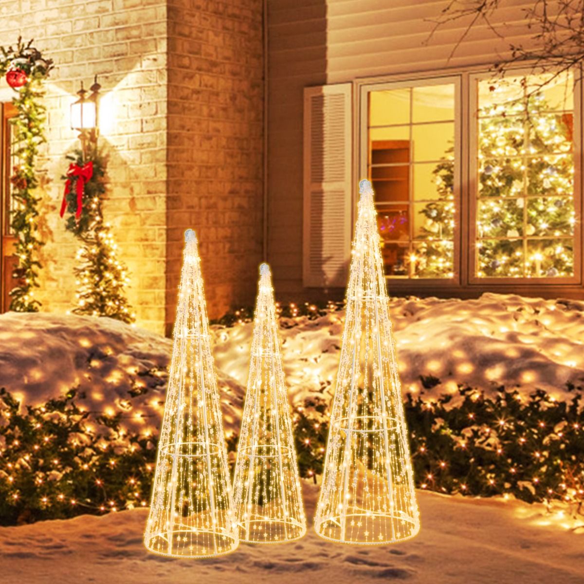 Coast Illuminated Christmas Cone Trees 3er Set - Warm White LED - Sterngirlanden - Weiß - 81 / 72 / 62 cm - Für Innen & Außen