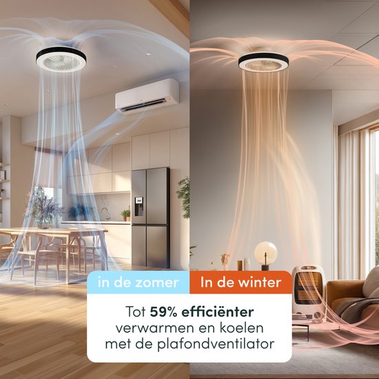 Deckenventilator mit Beleuchtung – Deckenventilator mit Lampe – Deckenleuchte – LED RGBW – Tuya WLAN Smart – Fernbedienung – ⌀ 50 cm – Schwarz