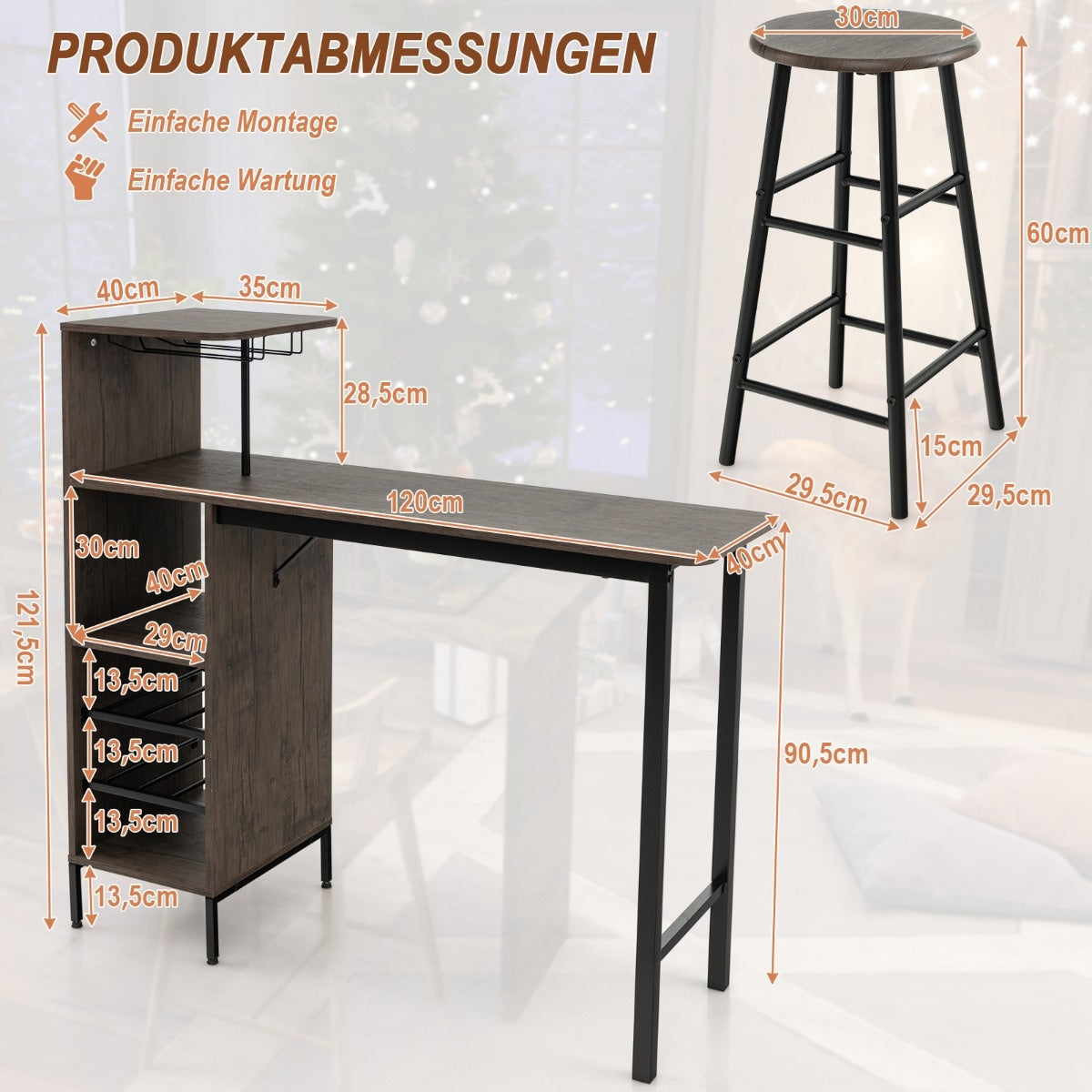 Coast 3-teiliges Beardic & Chair Set Esstisch-Set in Thekenhöhe Braun