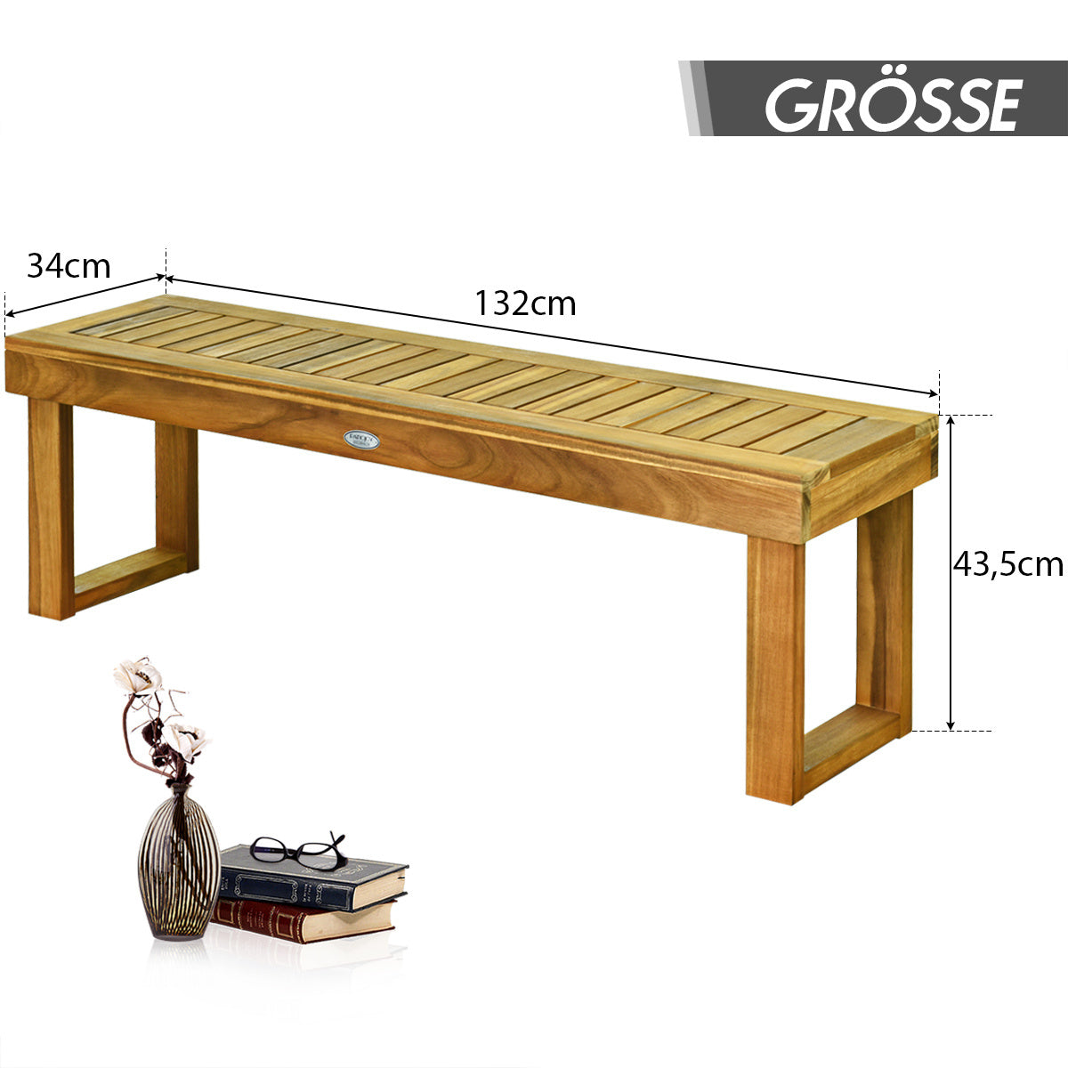 Coast Bench feste Gartenmöbel aus Holz Holzbank Gartenbank belastbar bis 360 kg 132 x 34 x 43,5 cm Teakholz