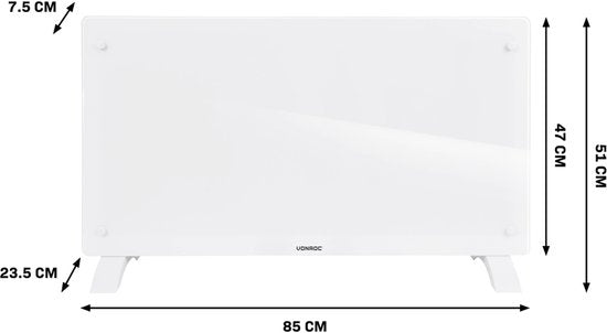 VONROC Luxury electric heater - Konvektorheizung mit Glasscheibe - 1250W/2500W- Beheizt Räume bis zu 30m2 - Gesteuert sowohl mit App (über Wifi) als auch manuell - Einstellbarer Thermostat und Timer - Weiß
