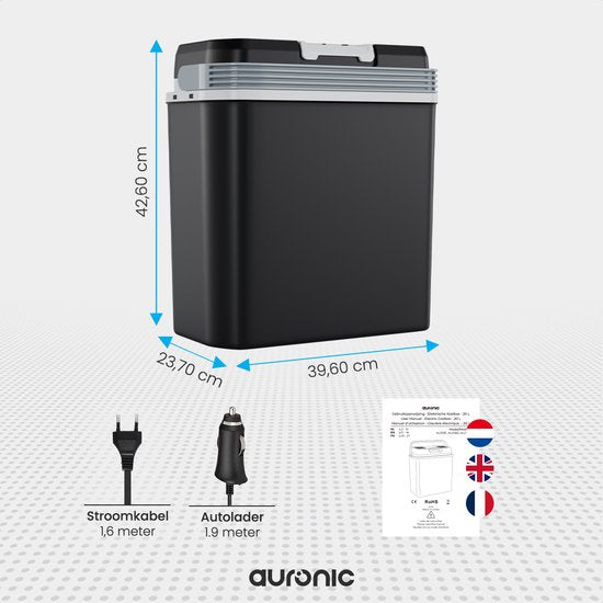 Auronic Elektrische Kühlbox 12 V und 230 Volt – 20 l – Camping-Kühlschrank – Auto – Kühlen und Heizen – Frigobox – Schwarz