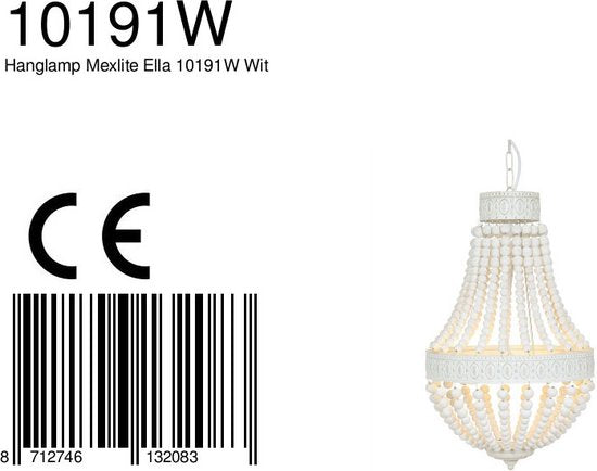 Mexlite - Hängeleuchte Ella 10191W – Weiße Perlenlampe - Holz und Metall - Höhenverstellbar von 70 bis 155 cm