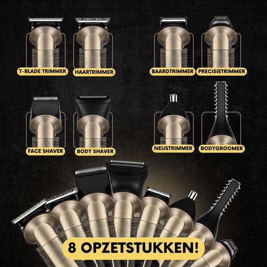 8-in-1 Bartschneider Herren + Reisetasche - Trimmer für Bart und Körper - Inkl. 8 Aufsätze - Body Groomer Herren - Body Trimmer Herren - Haartrimmer - Clippers - 0.5-15MM - Nase und Ohren - Trimmer - Bartmaschine - Multigroomer