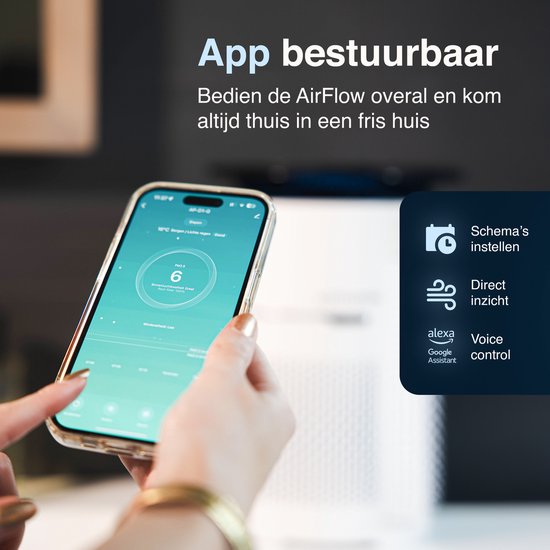 Samako Airflow Luftreiniger - Hepa 13 pro Filter - Heuschnupfen, Haustierallergien, Hausstaubmilben - Luftqualitätsanzeige - Niederländische App - Schlafmodus - Weiß