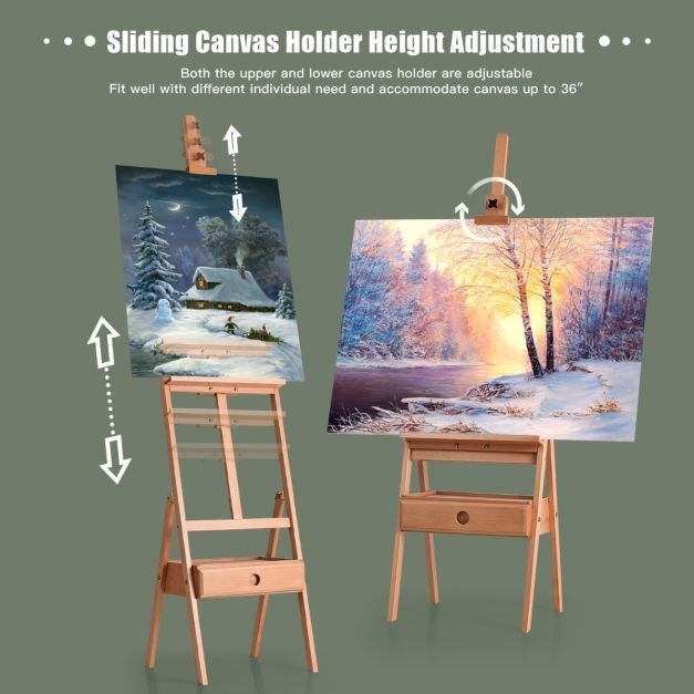 Coast Art-Ezel Floor Painter's Easel mit Schublade aus Buchenholz Painter's Easel mit verstellbarem Regal Natur