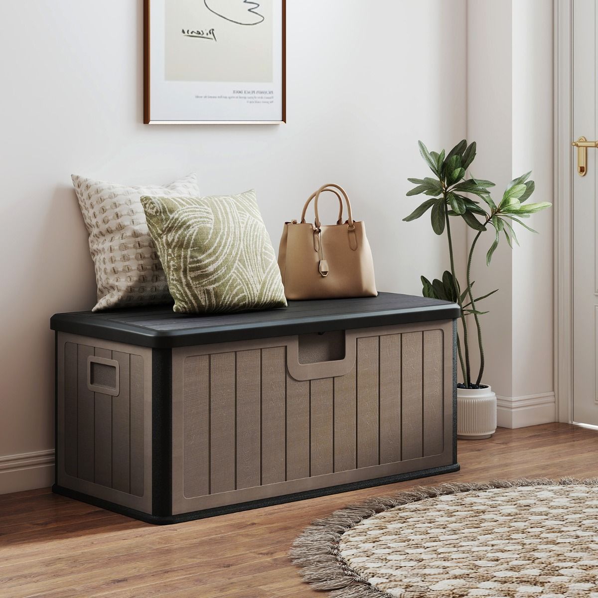 Coast Gartenbox – Kissenbox 378 Liter – Wasserdicht – Mit abschließbarem Deckel – Schwarz und Braun