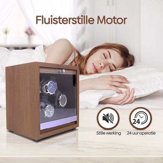 Olvy Time - Watchwinder Wood - 3 Uhren - Uhrenbeweger - Mit LED-Beleuchtung - Uhrenbeweger