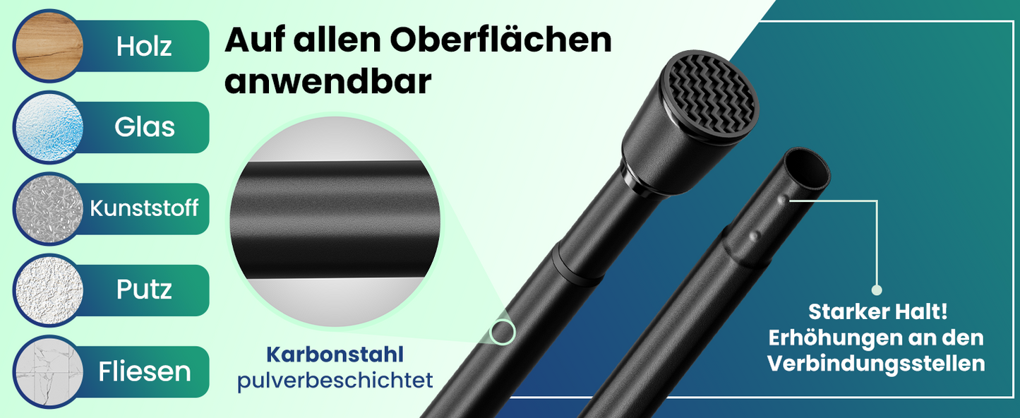 Lubux - Gardinenstange - Duschstange - ohne Bohren - 260-350cm - schwarz