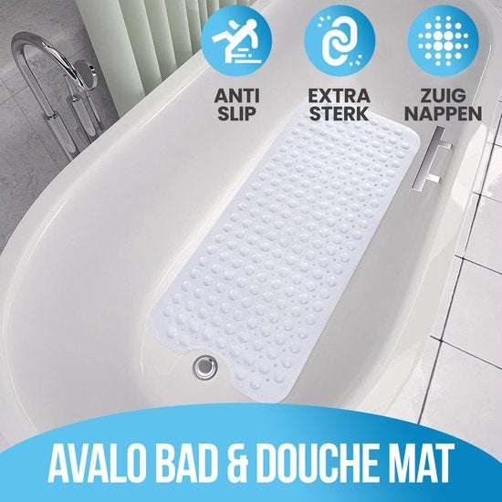 Avalo Badematte / Antirutschmatte Dusche - 100x40CM - Weiß - Mit Saugnäpfen - Duschmatte Antirutsch für Dusche - Badematte