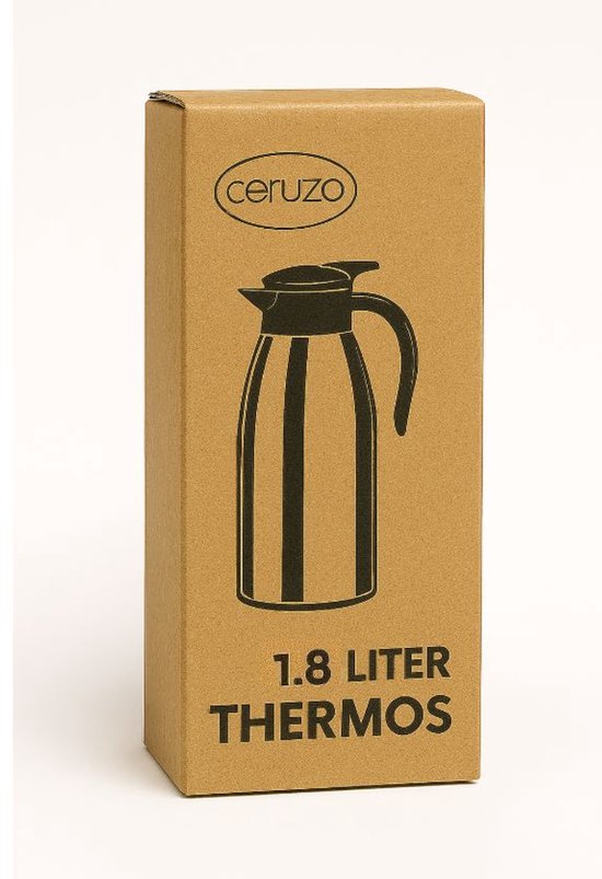 Ceruzo Thermoskanne aus Edelstahl - 1,8 Liter - Doppelwandig - Auslaufsicher - Heiße und kalte Getränke - 28x13 cm