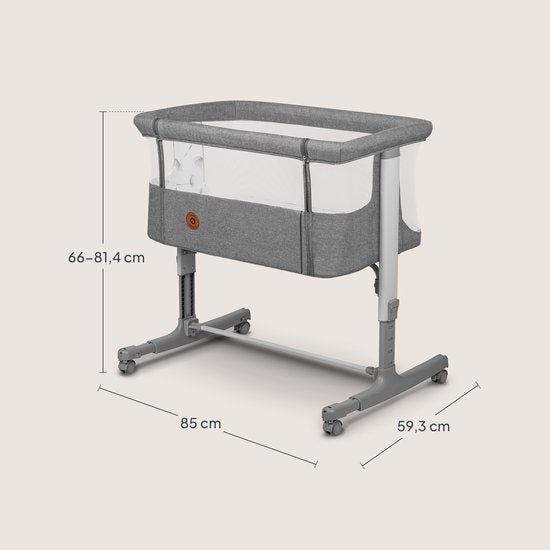 Lionelo Aurora 3-in-1-Beistellbett – Babybett bis 9 kg – Mitwachsbett – 4 Rollen mit Bremse – Reisebett – Höhenverstellbar – Atmungsaktives Netzgewebe – Inklusive Matratze und Transporttasche – Abnehmbarer Bezug