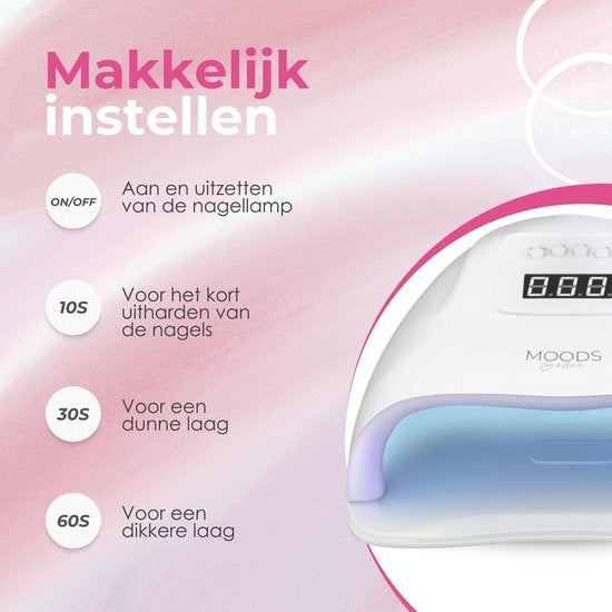 Moods Gellac - UV-Nagellampe - Steuerbar mit Tasten - Leistungsstarke LED-Lampe - Weiß