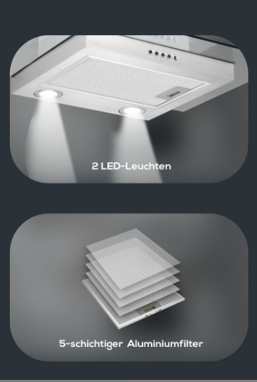 Hanseatic Dunstabzugshaube SY-3288B3-P1-C120-L52-600 – Grau – 60 x 40 x 82 cm – Edelstahl, LED, 3 Stufen