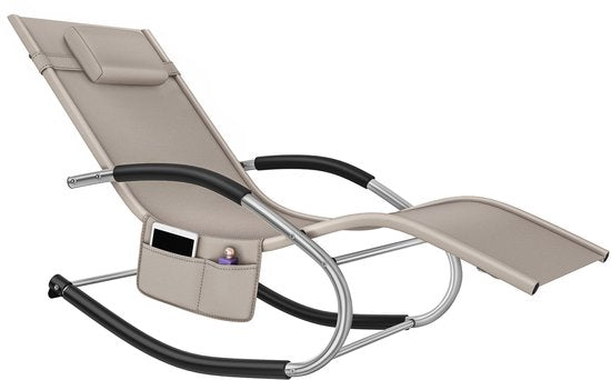 tectake® Liege Taya - Ergonomische Liege für Garten, Terrasse, Balkon - Relaxsessel mit Wippfunktion - Gartenstuhl mit bequemen Armlehnen, Kopfstütze und Ablagefach - wetterfest und wasserabweisend - 120kg Tragkraft - Beige