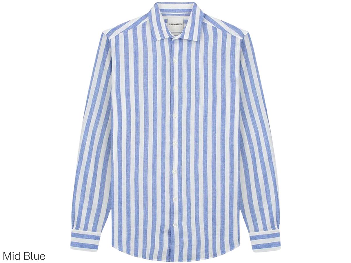 Van Harper Leinenhemd – Regular Fit – Größe M – Leaf Green Stripe