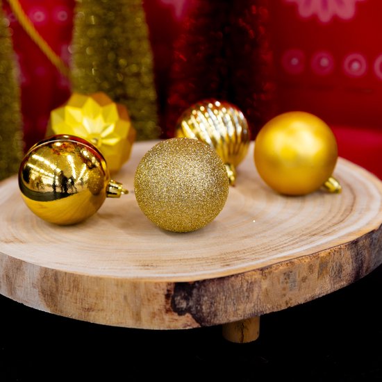Giftsome Set mit goldenen Weihnachtskugeln – 60 Weihnachtskugeln aus Kunststoff – inkl. goldenem Baumschmuck – Weihnachtsdekoration – 6/7 cm
