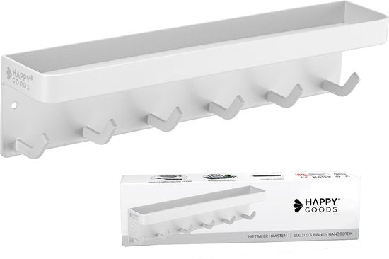 Happy Goods® Schlüsselregal Weiß - Schlüsselschrank für den Innenbereich - Selbstklebend - Schlüsselhalter - Edelstahl - Schlüsselorganizer - Schlüsselbrett Modern - Schlüsselregal inklusive Schrauben - Schlüsselschränke