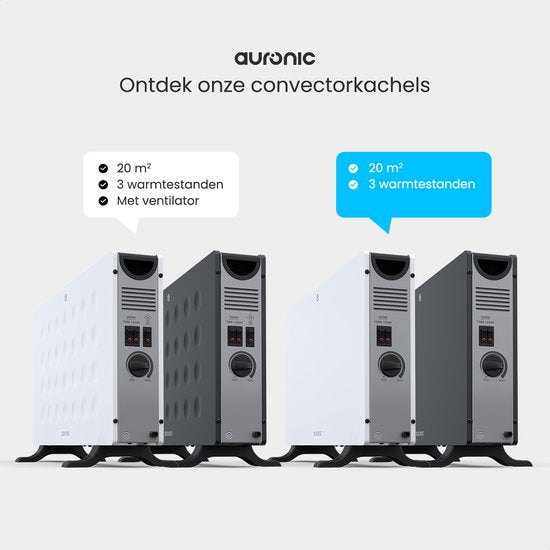 Auronic Konvektorheizung - 2000W - Elektrische Heizung - Schlafzimmer, Wohnzimmer oder Zuhause - Heizung - Weiß