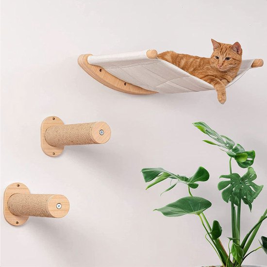 LBB Katzenkletterwand mit Hängematte - Kratzbaum mit Hängematte - Kletterwand - Kratzbaumwand - Kratzbaum für Großkatzen - Katzenspielzeug