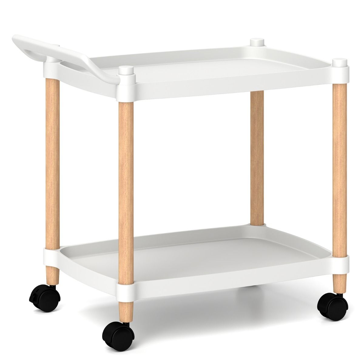 Coast Aufbewahrungswagen mit 2 Ebenen – Feststellbare Räder – Rahmen aus Buchenholz – Weiß 52,5 x 33,5 x 50 cm