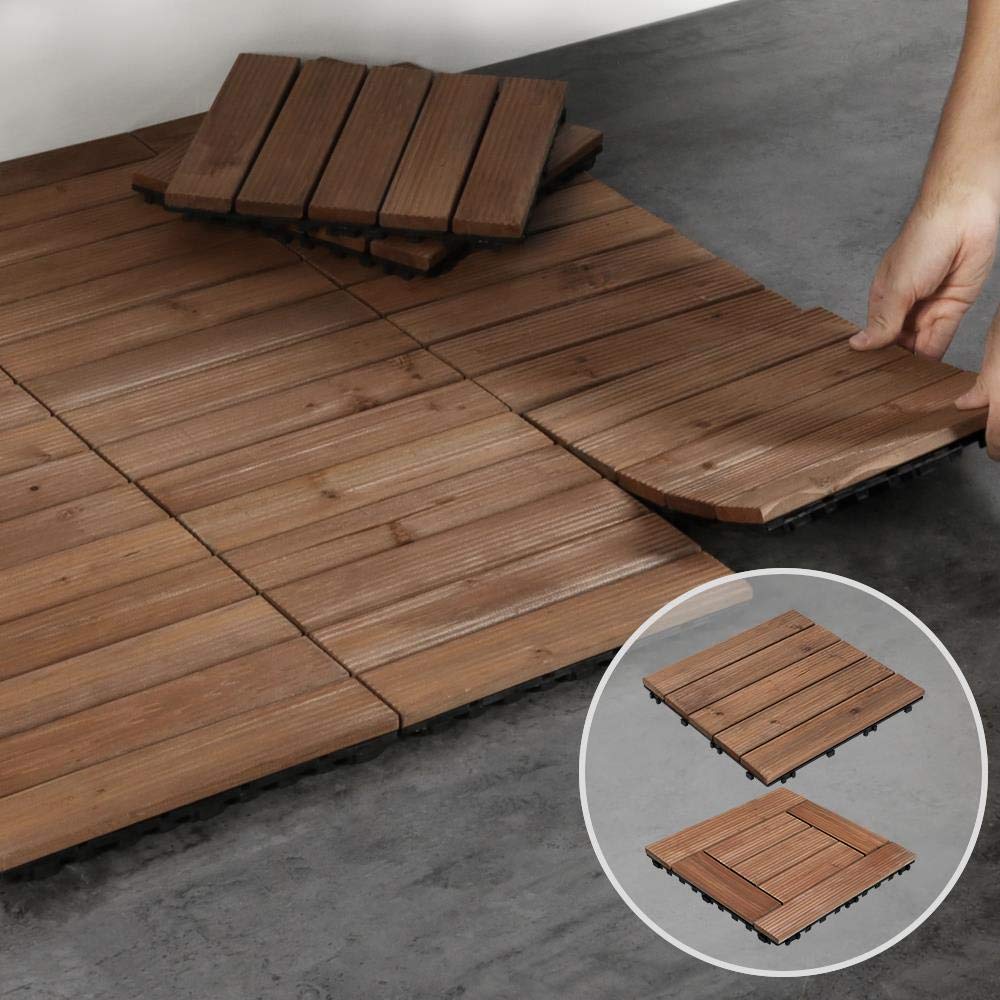Yaheetech Holz-Terrassenplatten 30 x 30 cm – Stimmungsvolles Braun – Fichtenholz und Polypropylen