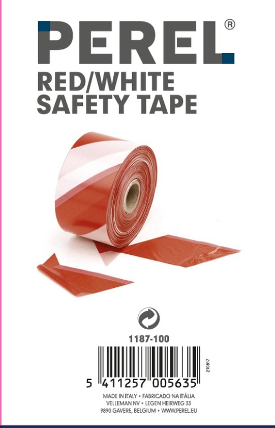Perel Absperrband, zur Abgrenzung von Gefahrenbereichen und Zugangsbeschränkungen, Polyethylen, rot/weiß, 8 cm x 100 m