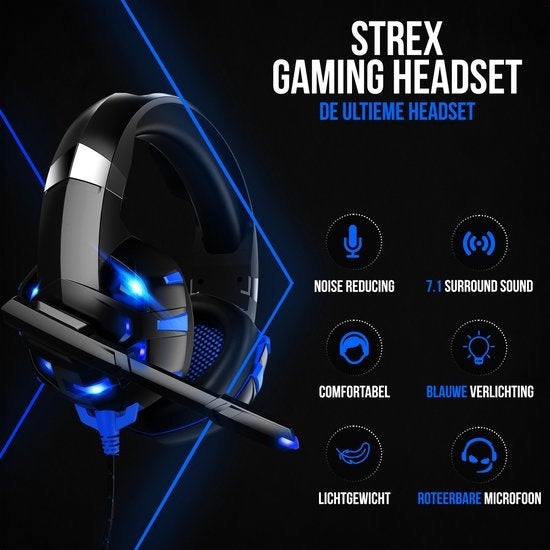 Strex - Gaming Headset mit Mikrofon Blau - PC + PS4 + PS5 + Xbox One + Xbox Serie