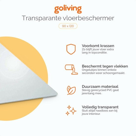 Goliving Bodenschutzmatte Bürostuhl - Bürostuhlmatte - PVC - schallabsorbierend - für harte Böden - 90 x 120 cm - Transparent