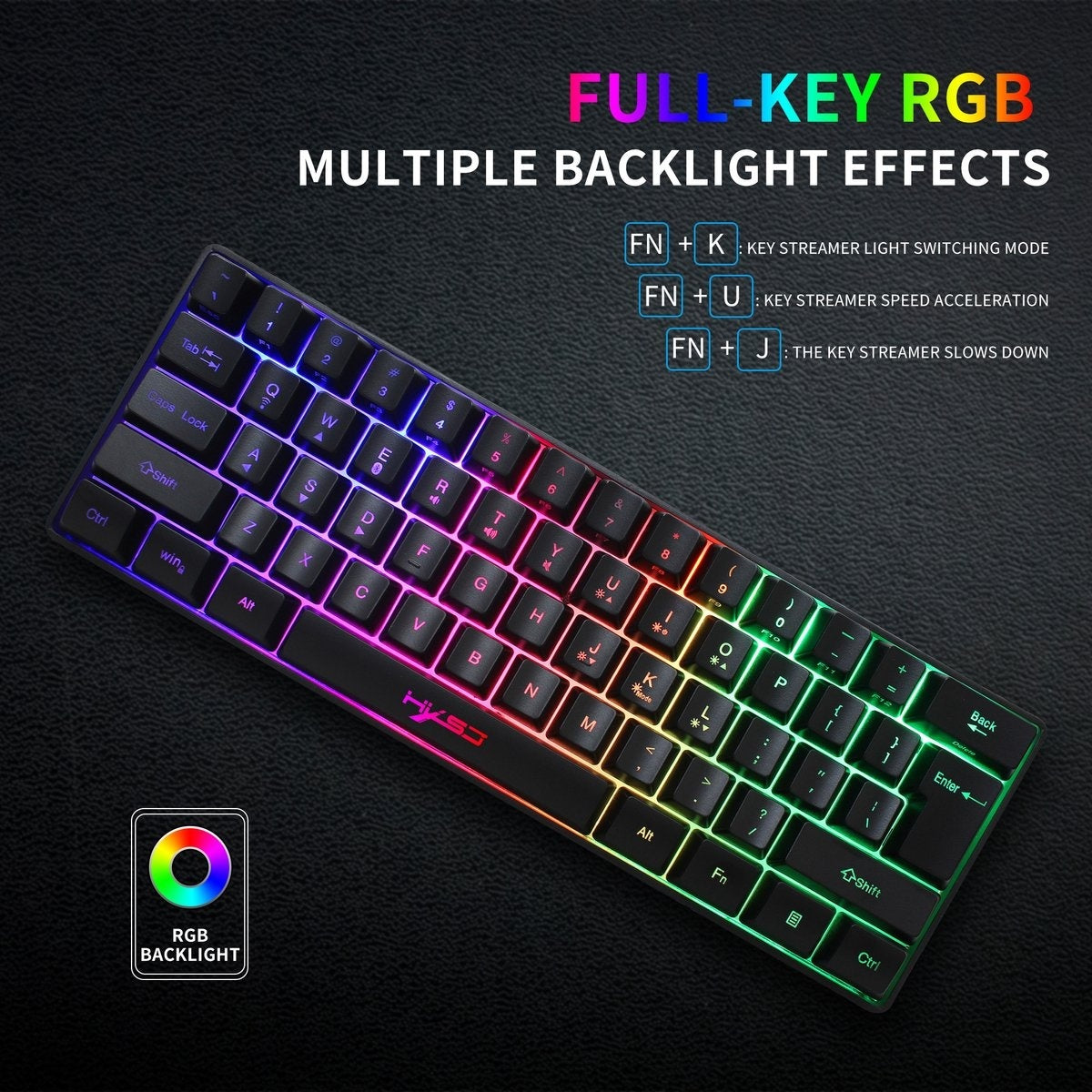 HXSJ L500 RGB Membran Wireless Gaming-Tastatur - Dual-Modus (Bluetooth / 2.4G) - 61Tasten - Qwerty