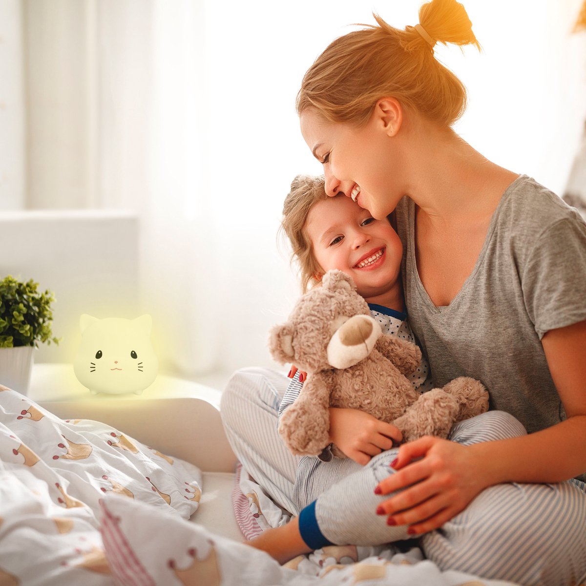 Sleepy Friends Sleepy Friends Kindernachtlicht Katze - 8 Farben - USB aufladbar - dimmbar - 95.2 x 97.4 x 100 mm - Grau