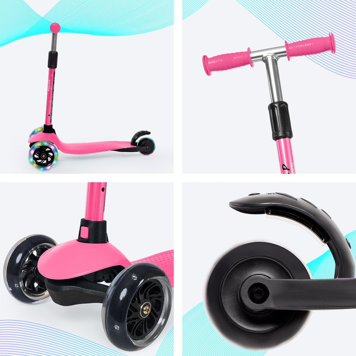 LifeGoods HappyStep - Kinderroller - Alter 2-5 Jahre - 3 leuchtende Räder - Jungen/Mädchen - Pink