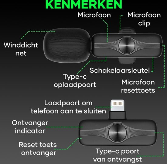 MATTI 2-in-1 - Drahtloses Mikrofon - Mikrofon iPhone - Krawattennadelmikrofon - Lavalier - Lightning