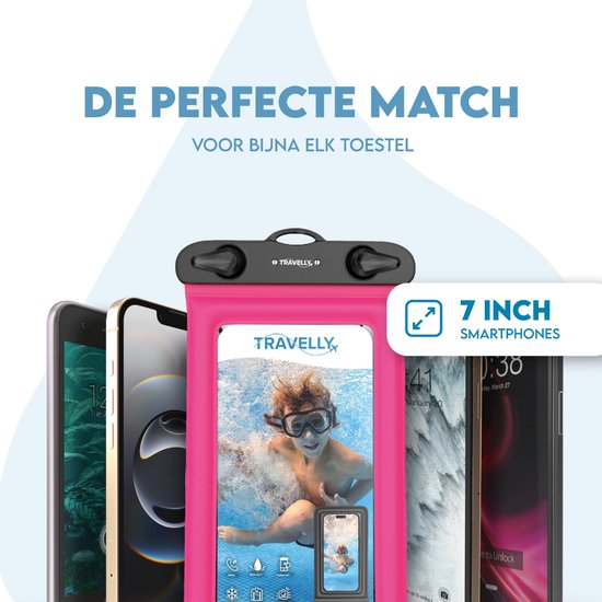 Travelly® Wasserdichte Handytasche 2er-Set - Universelle Unterwassertasche für Smartphone - Geeignet für alle Handys - Drybag - Für Urlaub, Schwimmen & Wassersport - Schwarz/Pink