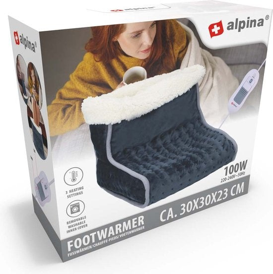 Alpina - Elektrischer Fußwärmer - Waschbar - 3 Heizstufen - Dunkelgrau