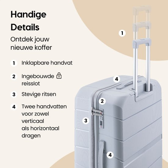 SKYCASES Urban Adventurer - Mittlerer Reisekoffer - Zahlenschloss - 44x27x66cm - 78L - Reisekoffer mit Kofferschloss - Spinner-Räder - Hellgrau V2