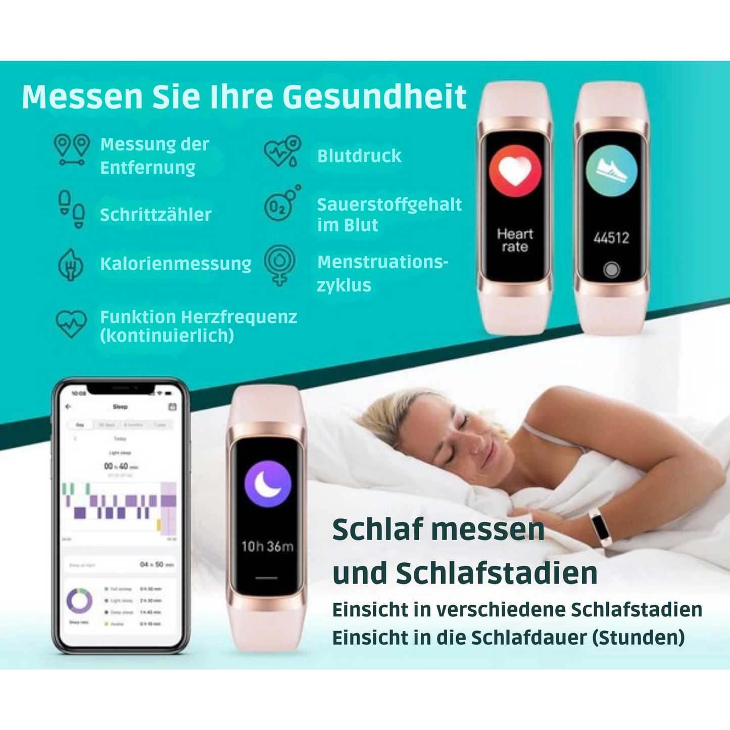 FITAGE - Smartwatch - Aktivitätstracker & Schrittzähler – IP67 wasserdicht – 14 Tage Batterielaufzeit - Pink